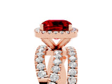 Rose gold Cushion Cut Ruby Halo Ring with Round Split Shank and Prong Setting_53