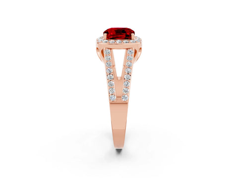 Rose gold Cushion Cut Ruby Halo Ring with Split Shank U-Prong Band and Four-Prong Setting_2