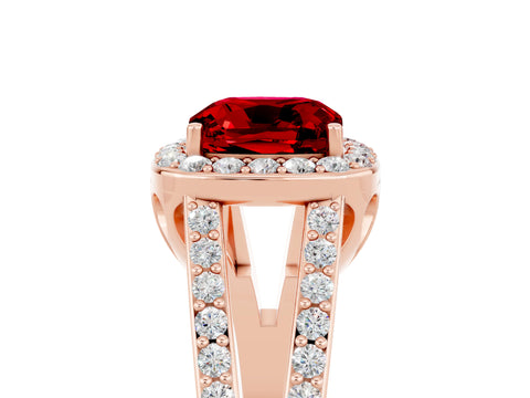 Rose gold Cushion Cut Ruby Halo Ring with Split Shank U-Prong Band and Four-Prong Setting_5