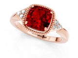 Rose gold Cushion Cut Ruby Halo Ring with Tapered Band and Four-Prong Setting_1