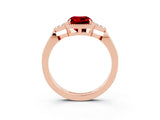 Rose gold Cushion Cut Ruby Halo Ring with Tapered Band and Four-Prong Setting_3