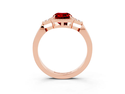 Rose gold Cushion Cut Ruby Halo Ring with Tapered Band and Four-Prong Setting_3