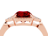 Rose gold Cushion Cut Ruby Halo Ring with Tapered Band and Four-Prong Setting_4