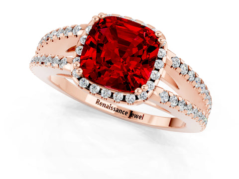 Rose gold Cushion Cut Ruby Halo Split Shank Engagement Ring_13