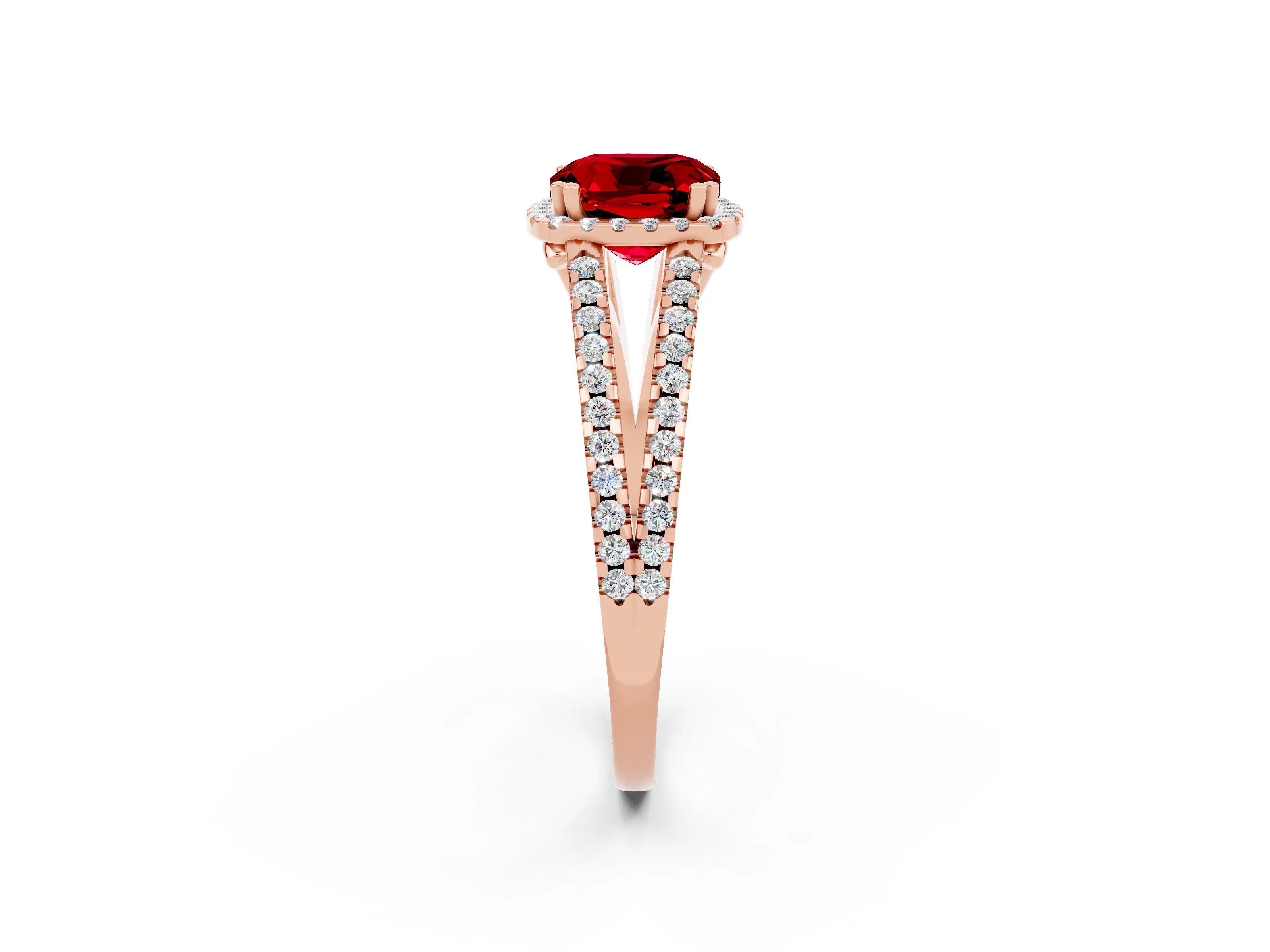 Rose gold Cushion Cut Ruby Halo Split Shank Engagement Ring_14