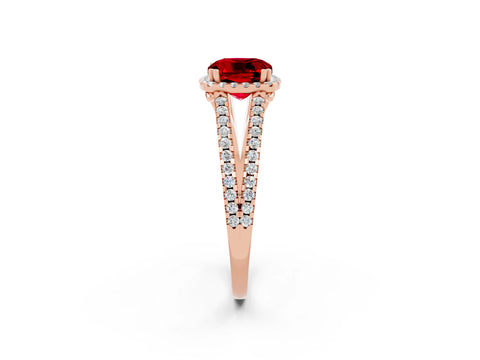 Rose gold Cushion Cut Ruby Halo Split Shank Engagement Ring_14