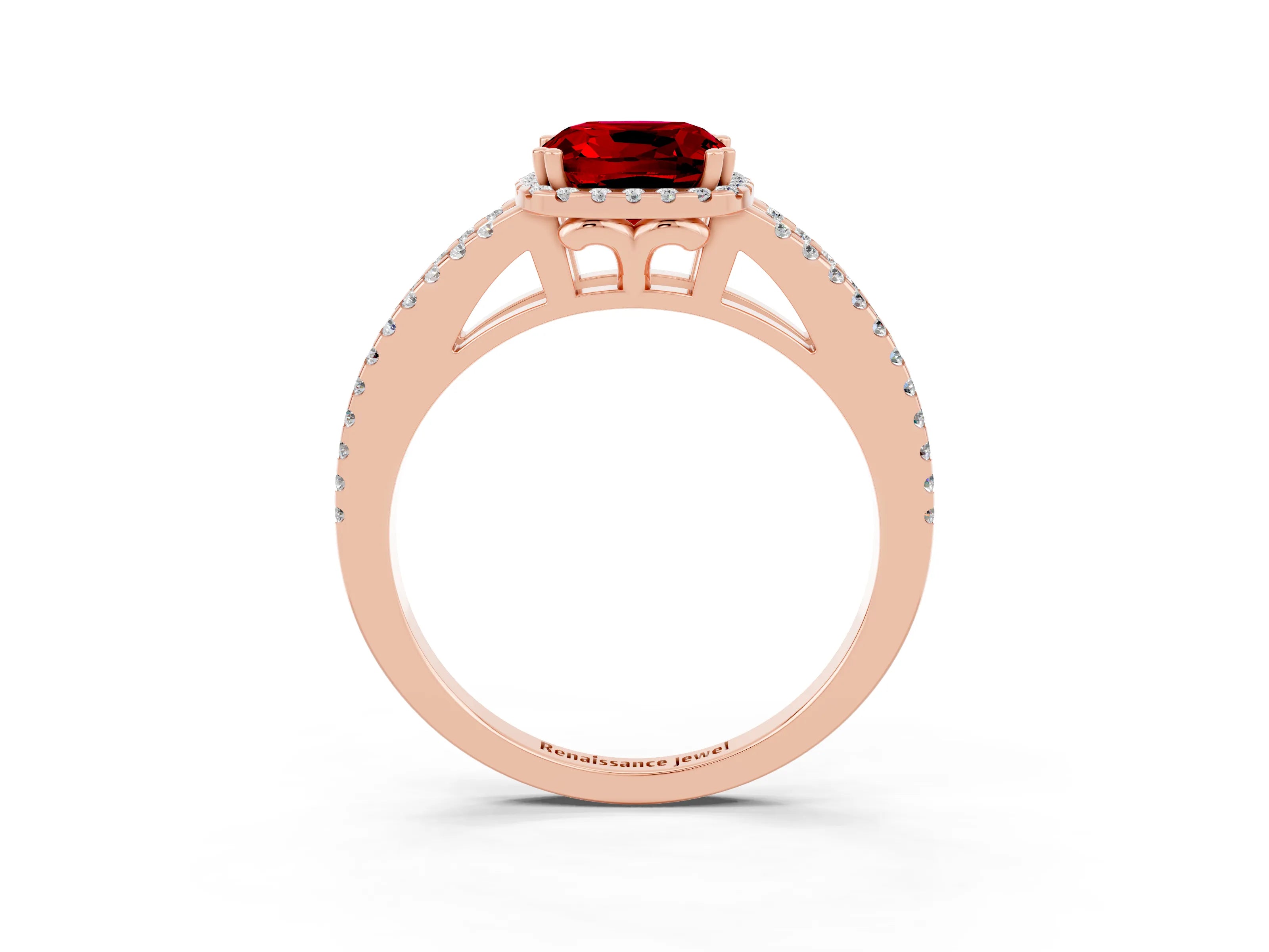 Rose gold Cushion Cut Ruby Halo Split Shank Engagement Ring_15