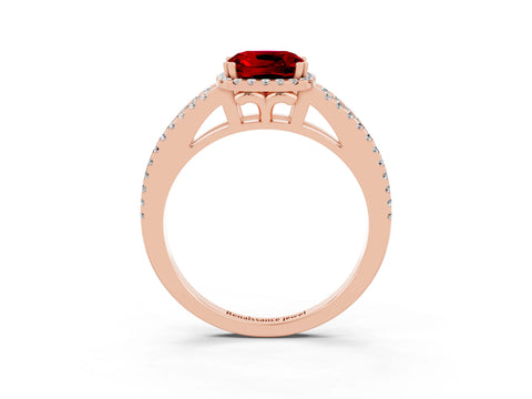Rose gold Cushion Cut Ruby Halo Split Shank Engagement Ring_15