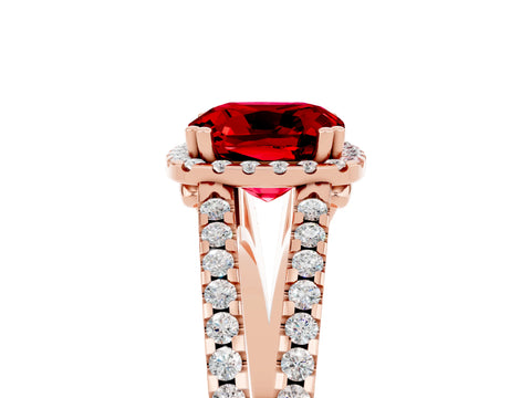 Rose gold Cushion Cut Ruby Halo Split Shank Engagement Ring_17