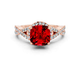 Rose gold Cushion Cut Ruby  Halo Twist Band Solitaire Prong Setting Ring_36