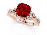 Rose gold Cushion Cut Ruby  Halo Twist Band Solitaire Prong Setting Ring_37