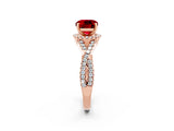 Rose gold Cushion Cut Ruby  Halo Twist Band Solitaire Prong Setting Ring_38