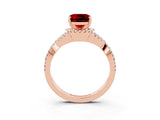 Rose gold Cushion Cut Ruby  Halo Twist Band Solitaire Prong Setting Ring_39