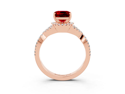 Rose gold Cushion Cut Ruby Halo Twist Band Solitaire Prong Setting Ring_3
