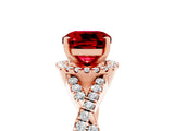 Rose gold Cushion Cut Ruby  Halo Twist Band Solitaire Prong Setting Ring_41