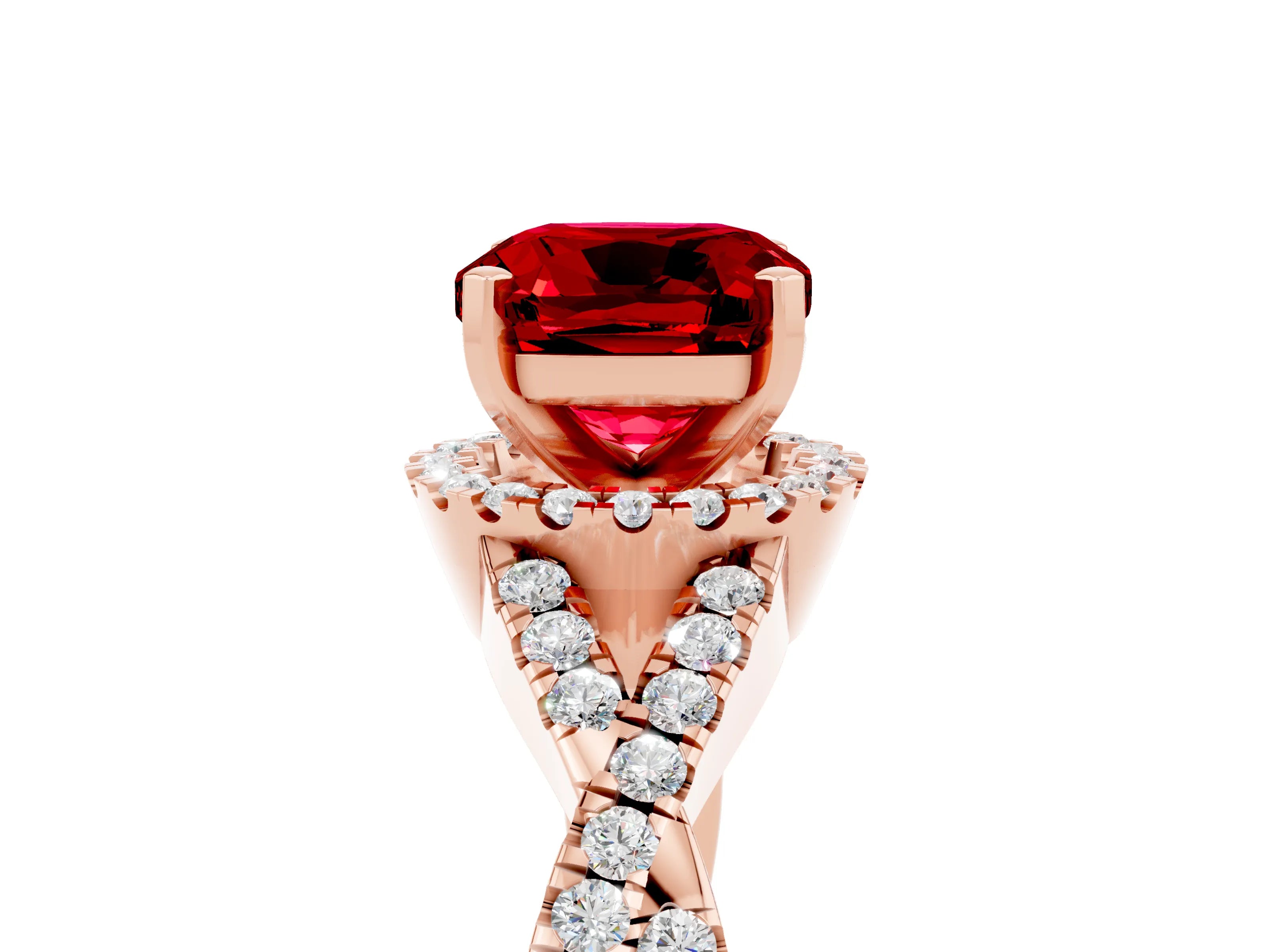 Rose gold Cushion Cut Ruby Halo Twist Band Solitaire Prong Setting Ring_5