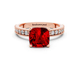 Rose gold Cushion Cut Ruby Milgrain Pavé Engagement Ring with Four-Prong Setting_12