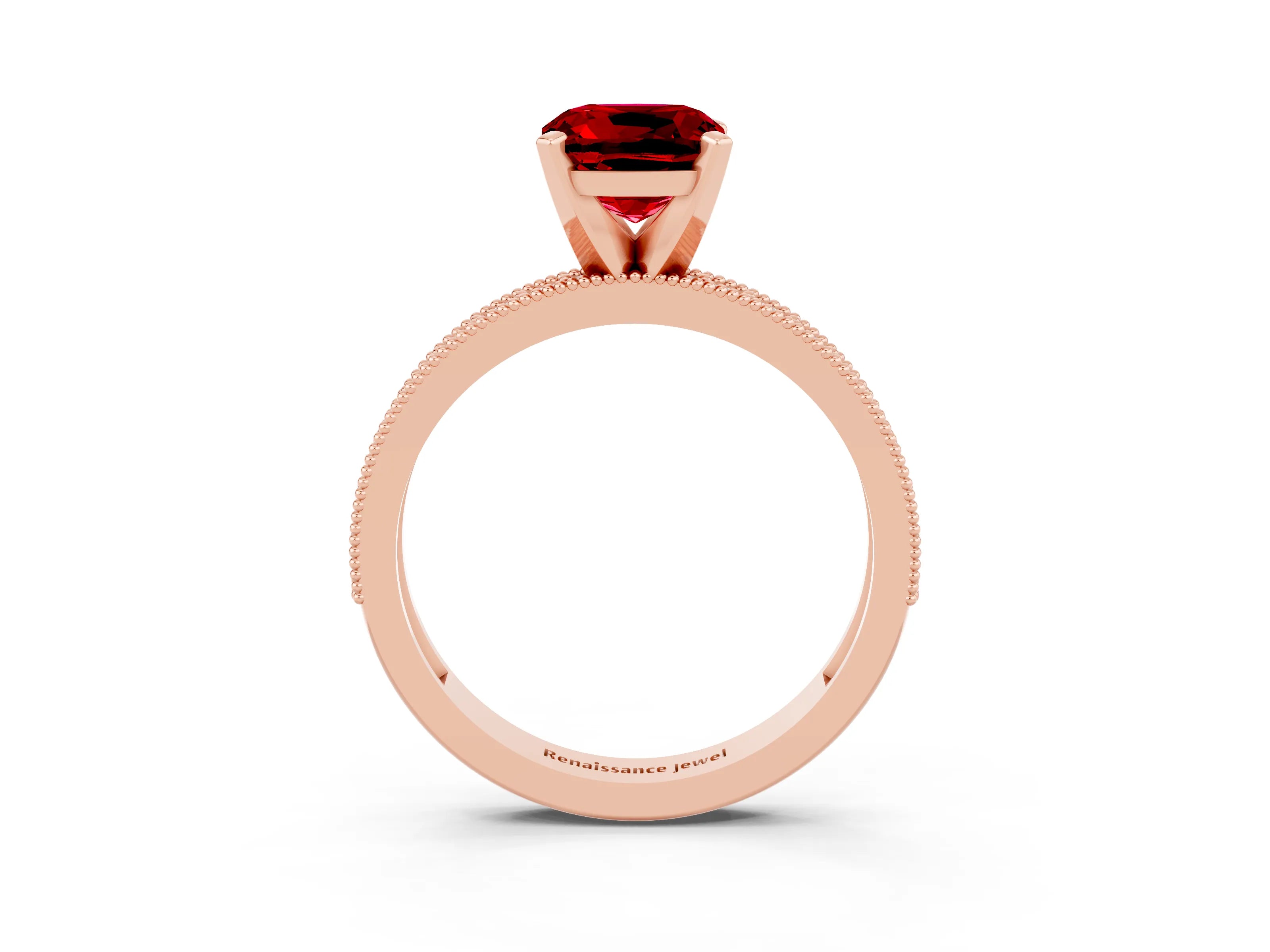 Rose gold Cushion Cut Ruby Milgrain Pavé Engagement Ring with Four-Prong Setting_15