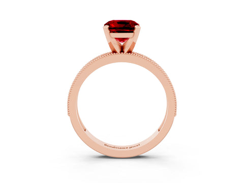 Rose gold Cushion Cut Ruby Milgrain Pavé Engagement Ring with Four-Prong Setting_15