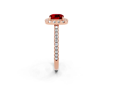 Rose gold Cushion Cut Ruby Pavé Halo Ring with Four-Prong Setting_14