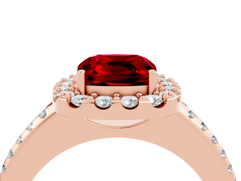 Rose gold Cushion Cut Ruby Pavé Halo Ring with Four-Prong Setting_16