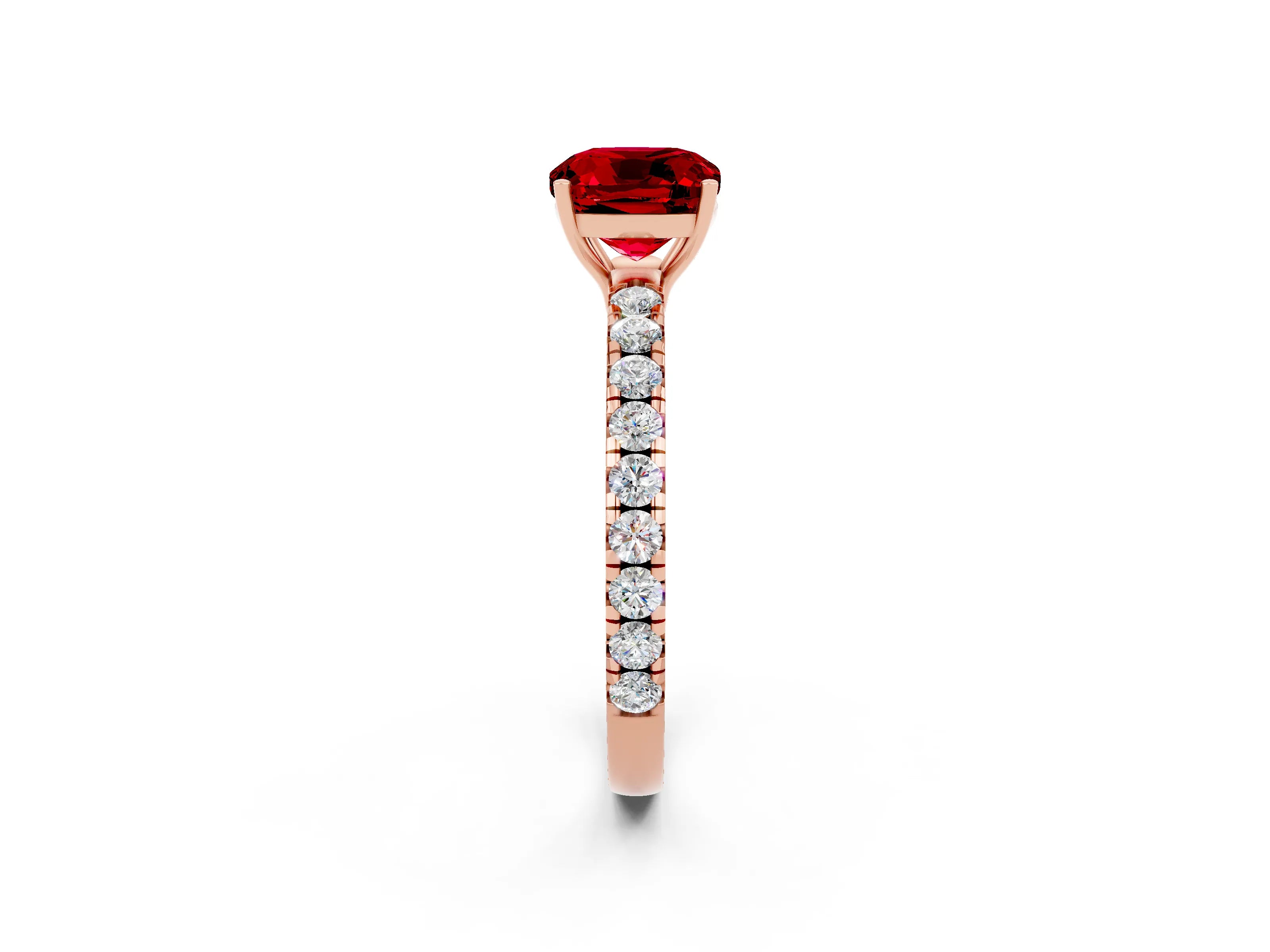 Rose gold Cushion Cut Ruby Pavé Solitaire Engagement Ring with Four-Prong Setting_14