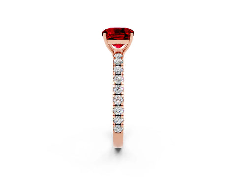 Rose gold Cushion Cut Ruby Pavé Solitaire Engagement Ring with Four-Prong Setting_14