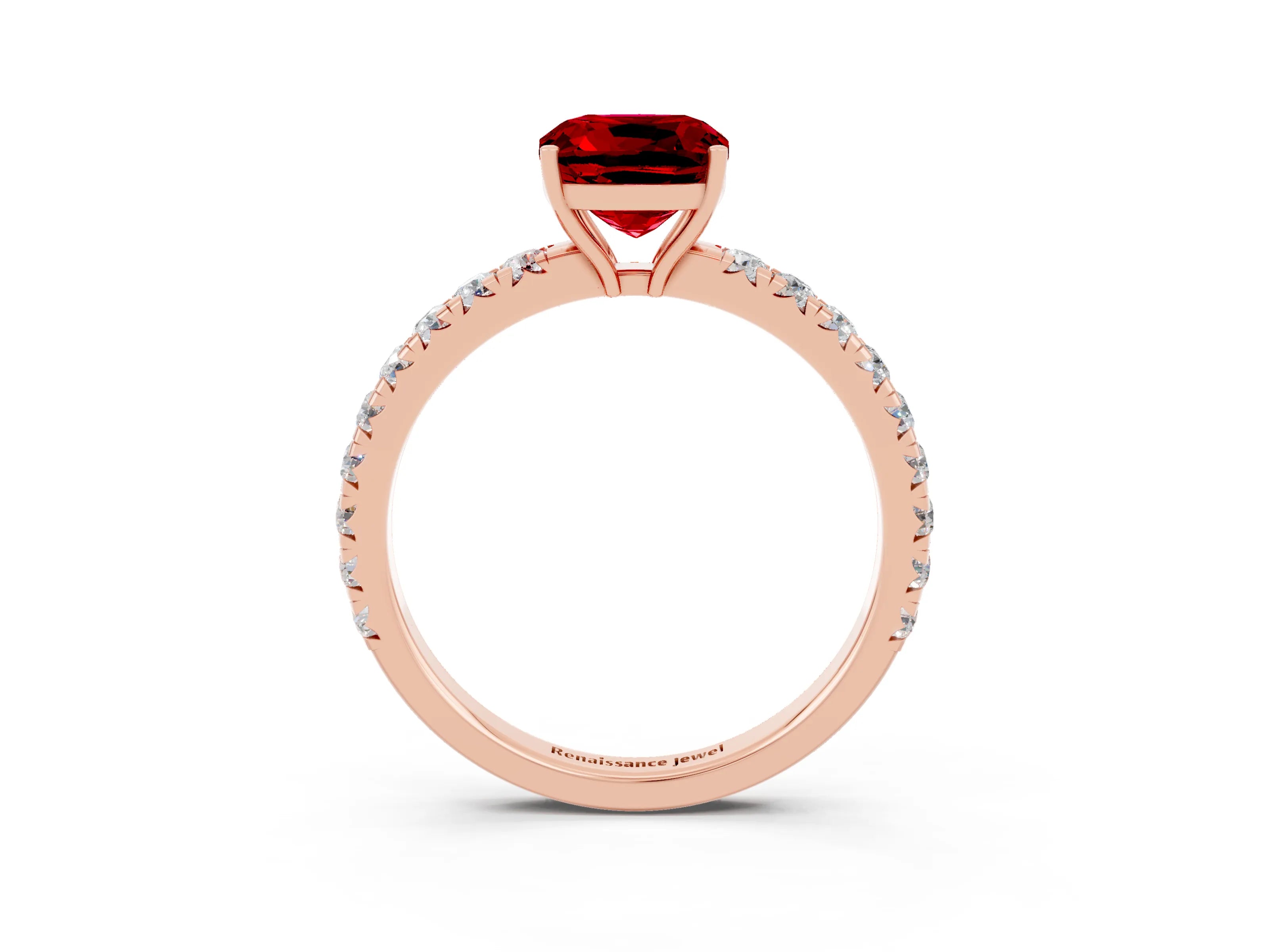 Rose gold Cushion Cut Ruby Pavé Solitaire Engagement Ring with Four-Prong Setting_15
