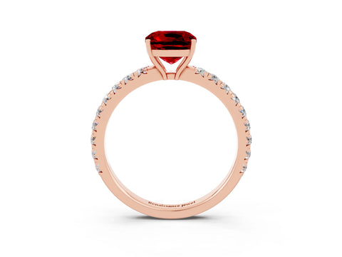 Rose gold Cushion Cut Ruby Pavé Solitaire Engagement Ring with Four-Prong Setting_15