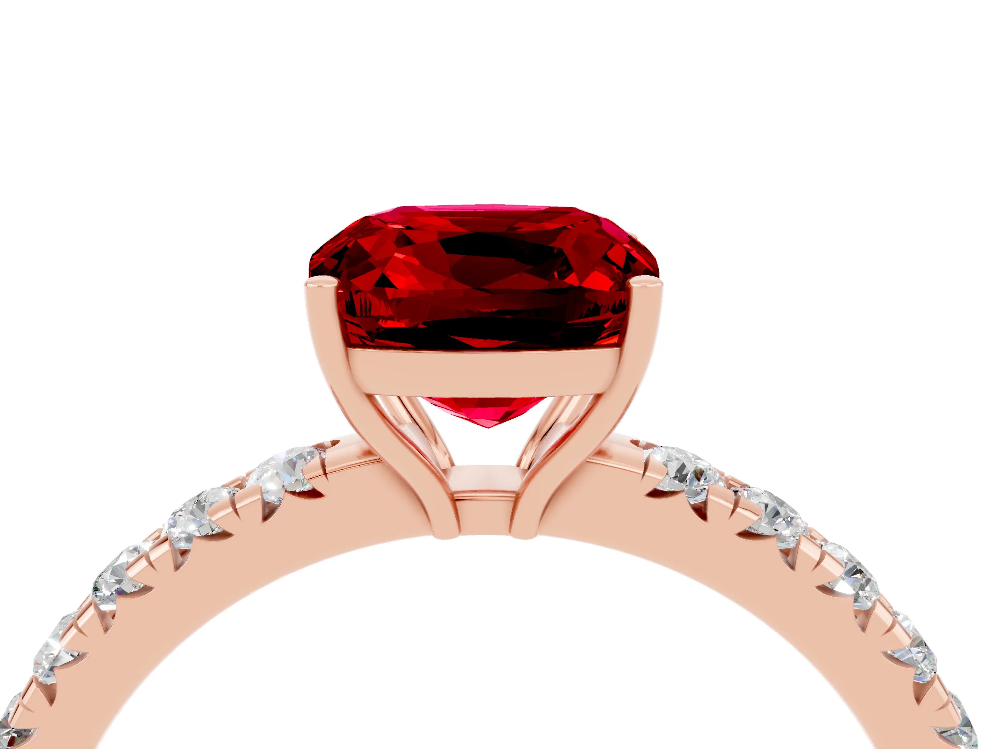 Rose gold Cushion Cut Ruby Pavé Solitaire Engagement Ring with Four-Prong Setting_16