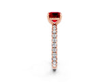 Rose gold Cushion Cut Ruby Pavé Solitaire Ring with Round Band and Prong Setting_26