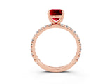 Rose gold Cushion Cut Ruby Pavé Solitaire Ring with Round Band and Prong Setting_27