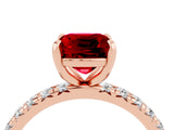 Rose gold Cushion Cut Ruby Pavé Solitaire Ring with Round Band and Prong Setting_28