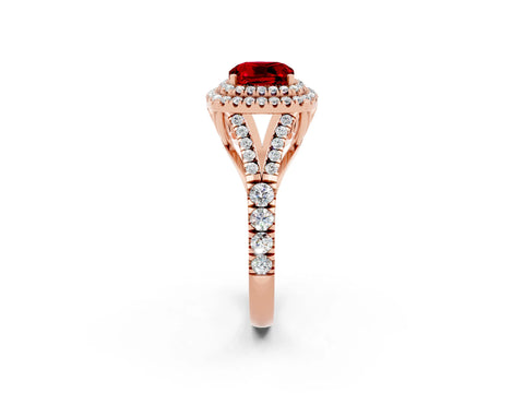Rose gold Cushion Cut Ruby Pavé Split Shank Double Halo Engagement Ring_2