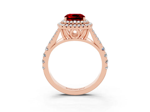 Rose gold Cushion Cut Ruby Pavé Split Shank Double Halo Engagement Ring_3