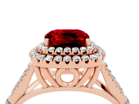 Rose gold Cushion Cut Ruby Pavé Split Shank Double Halo Engagement Ring_4