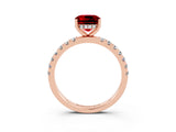 Rose gold Cushion Cut Ruby Pave Band Solitaire Ring with Four-Prong Setting_27
