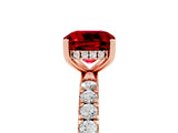Rose gold Cushion Cut Ruby Pave Band Solitaire Ring with Four-Prong Setting_29