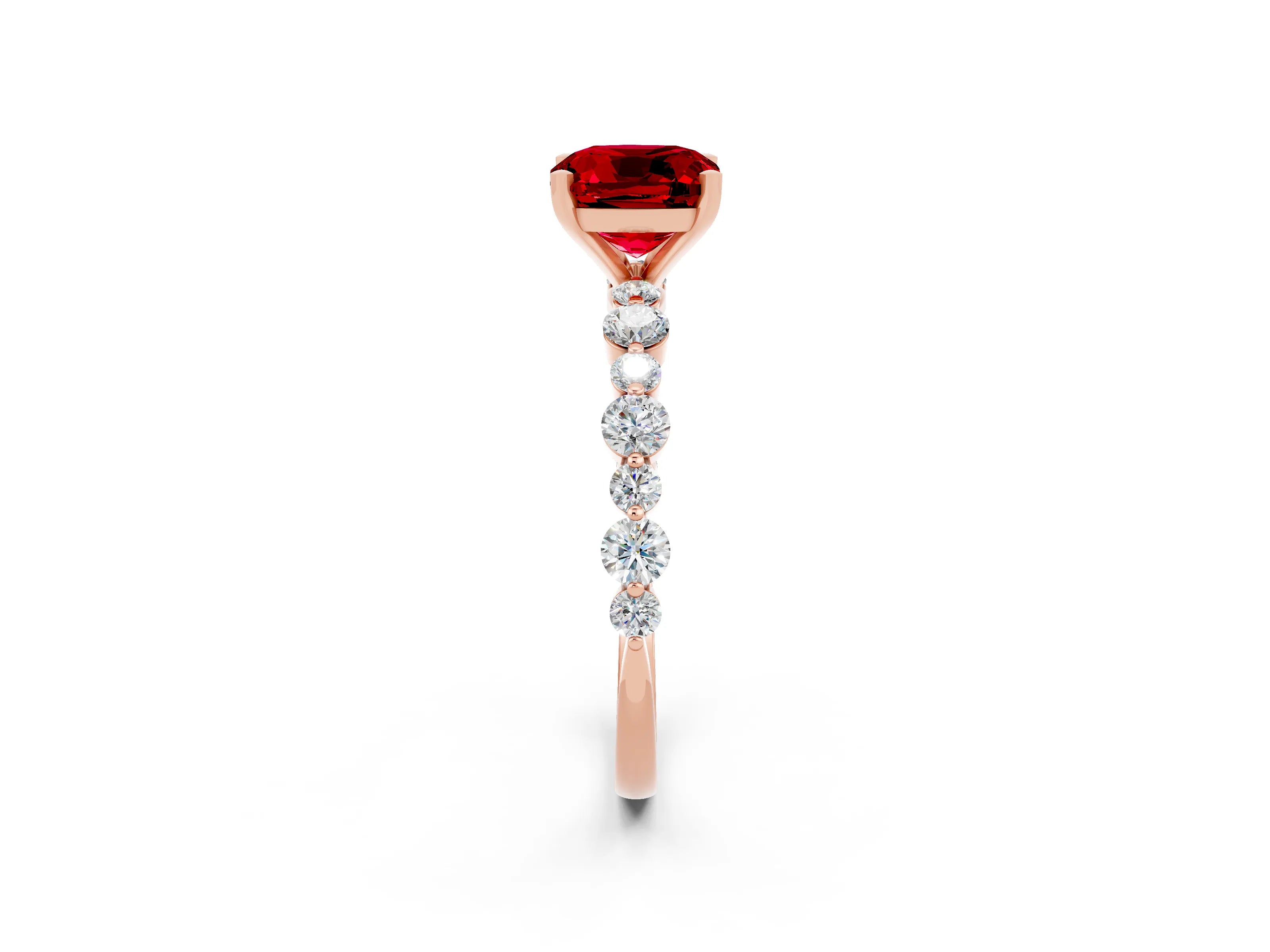 Rose gold Cushion Cut Ruby Prong Set Engagement Ring with Pavé Band_2