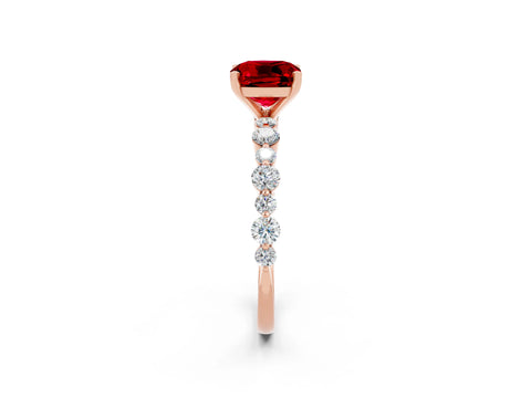 Rose gold Cushion Cut Ruby Prong Set Engagement Ring with Pavé Band_2