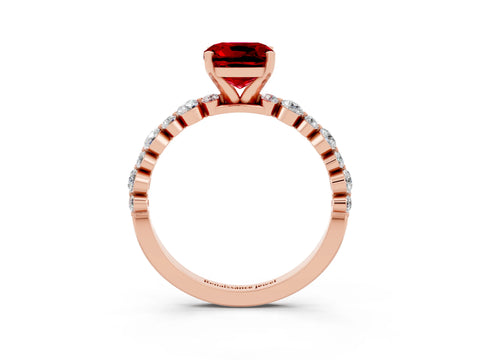 Rose gold Cushion Cut Ruby Prong Set Engagement Ring with Pavé Band_3