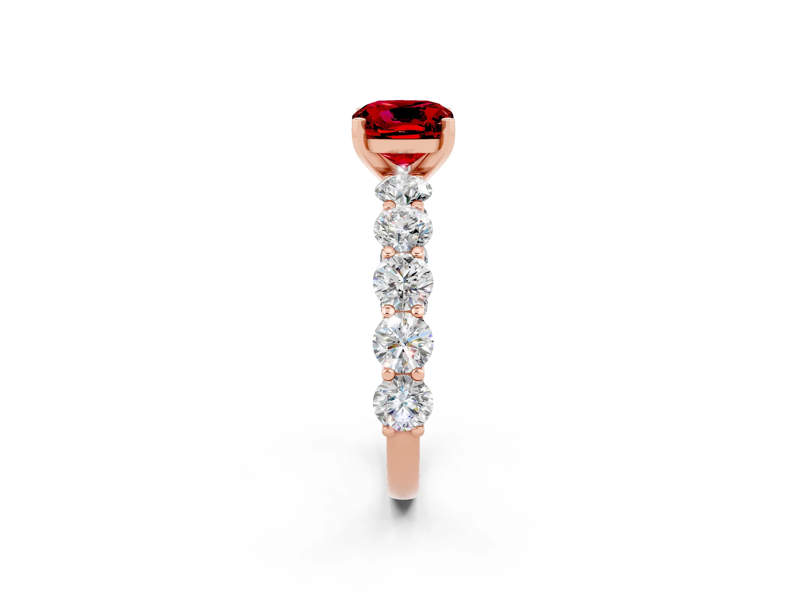 Rose gold Cushion Cut Ruby Prong Setting with Side Stones on a Pave Band_2