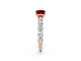 Rose gold Cushion Cut Ruby Prong Setting with Side Stones on a Pave Band_2