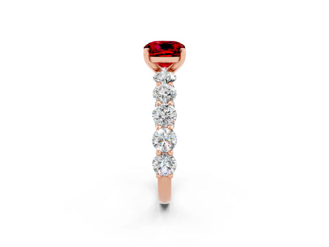 Rose gold Cushion Cut Ruby Prong Setting with Side Stones on a Pave Band_2