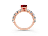 Rose gold Cushion Cut Ruby Prong Setting with Side Stones on a Pave Band_3