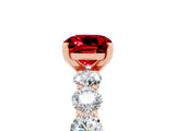 Rose gold Cushion Cut Ruby Prong Setting with Side Stones on a Pave Band_5