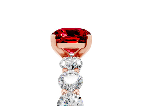 Rose gold Cushion Cut Ruby Prong Setting with Side Stones on a Pave Band_5