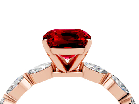 Rose gold Cushion Cut Ruby Ring with Marquise Side Stones and Prong Setting_4
