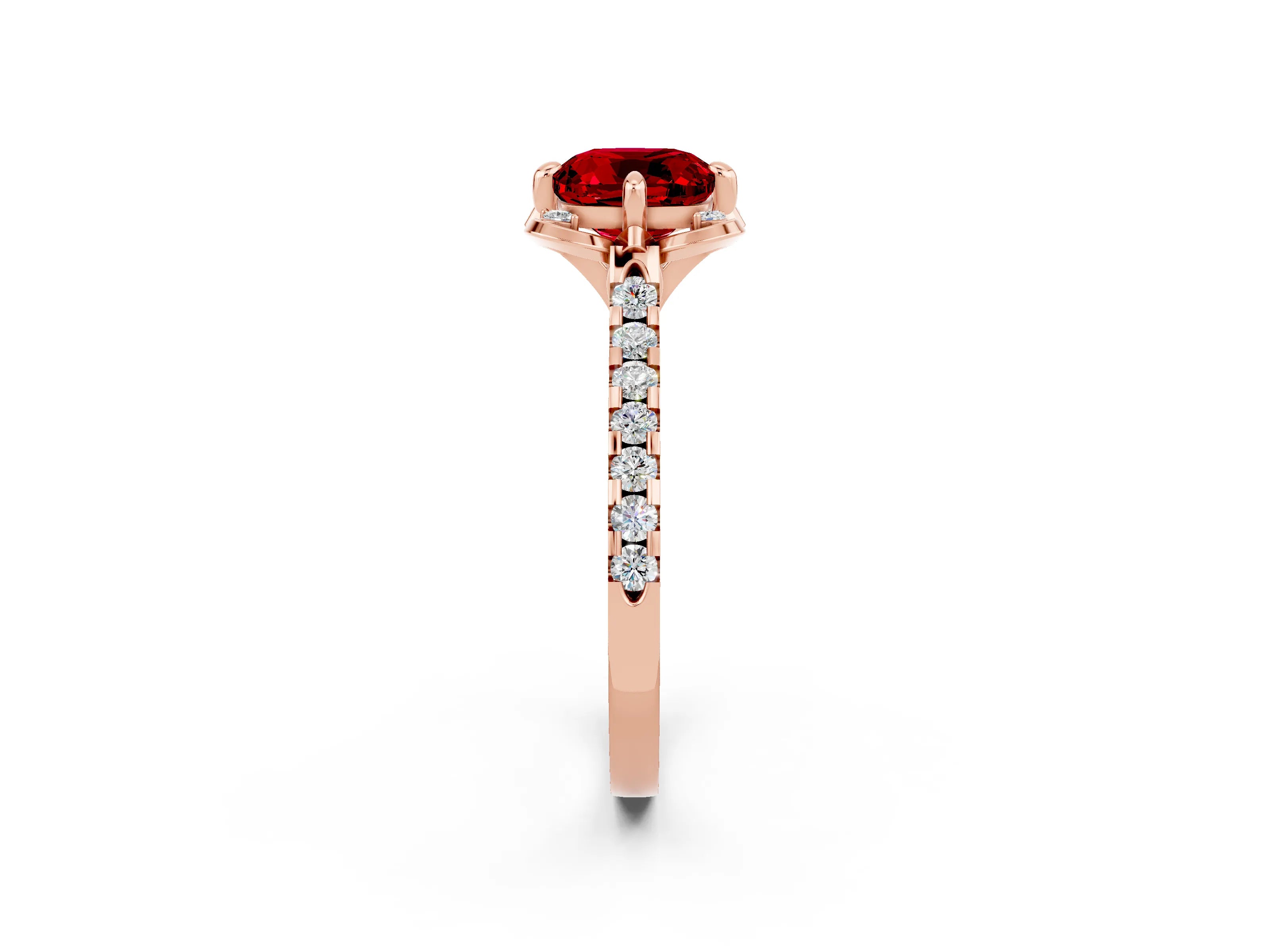 Rose gold Cushion Cut Ruby Ring with Pavé Band and Floral Prong Setting_2