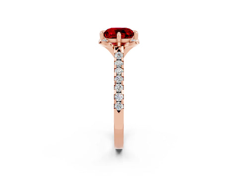Rose gold Cushion Cut Ruby Ring with Pavé Band and Floral Prong Setting_2